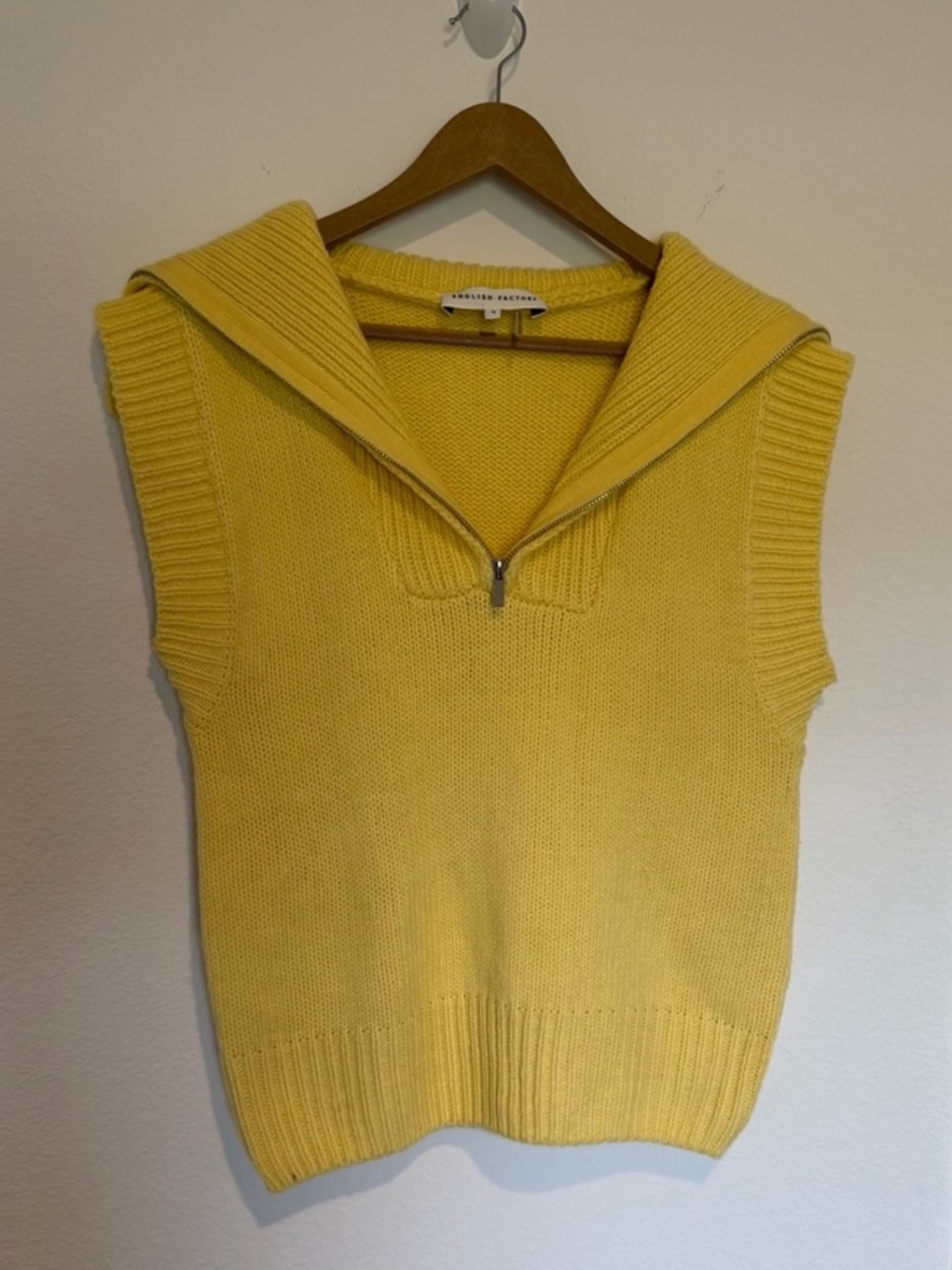 Tuckernuck- English Factory Yellow Sleeveless V-Neck Zip Sailor Collar Sweater